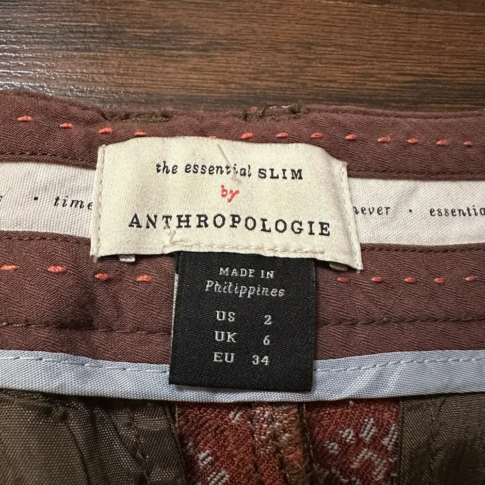 Anthropologie the essential slim brown floral print pants size 2 - Picture 7 of 14